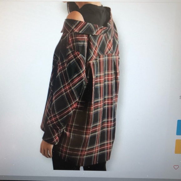 MAJE LAZAK DECONSTRUCTED ASYMMETRICAL PLAID ATTACHED TANK TOP EXPOSED SHOULDER - Picture 3 of 16